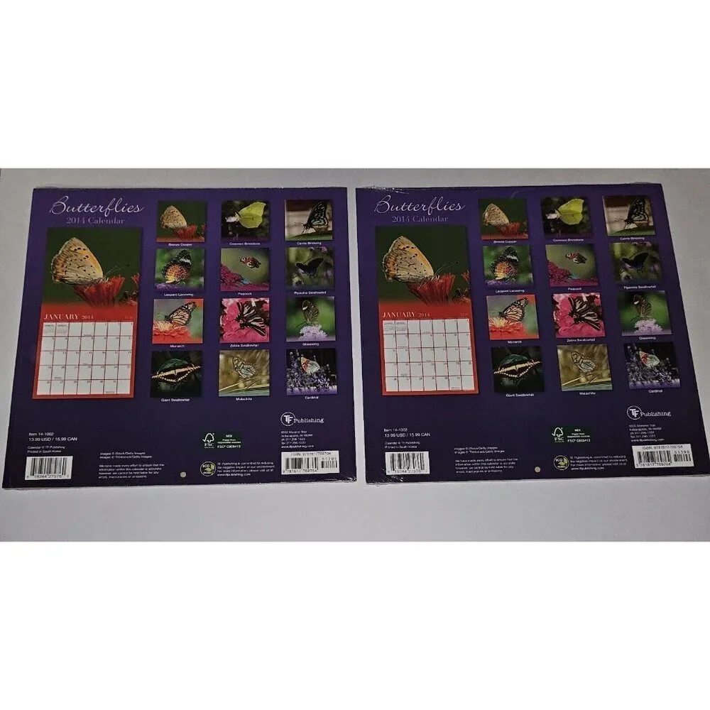 7 Dups 2014 Butterflies Calendar Lot 12x12 Prop (dates line up with 2025) SEALED